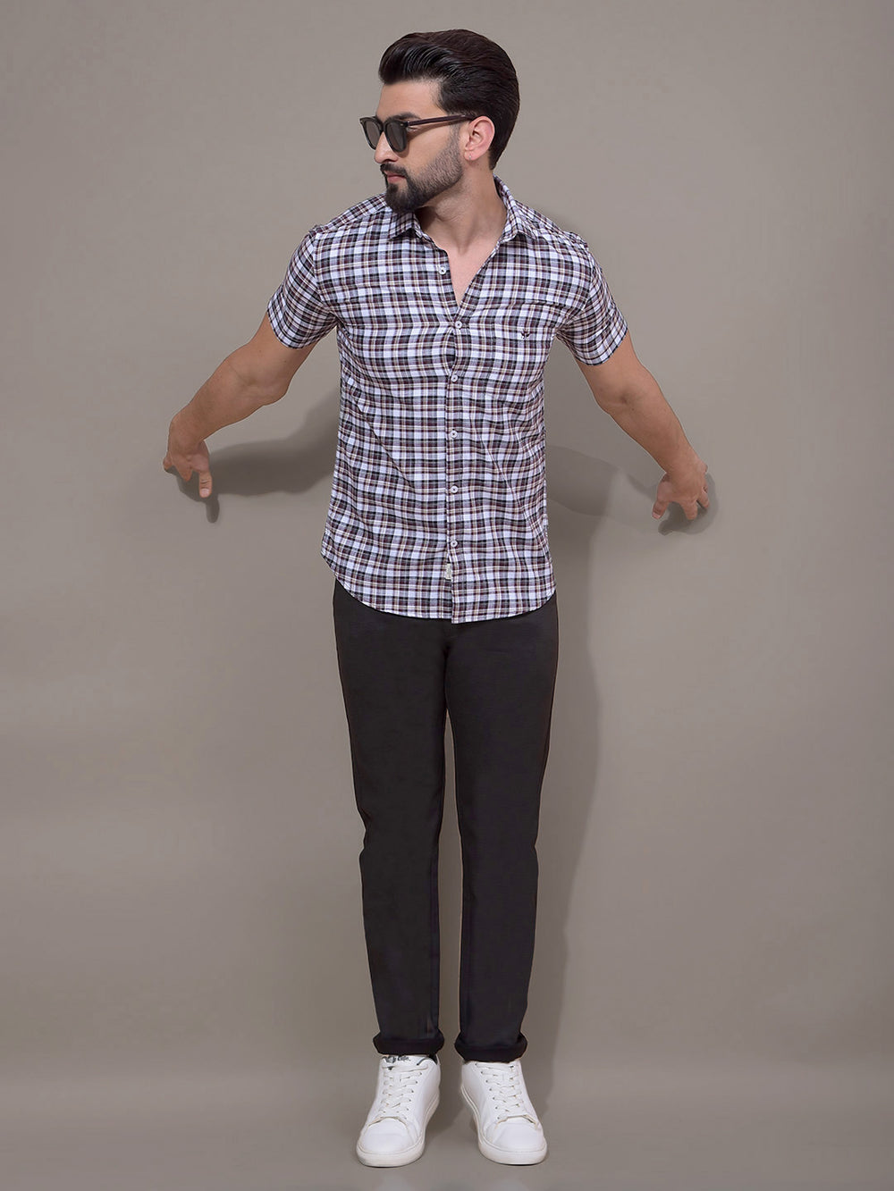 Brown Checked 100% Cotton Shirt-Men Shirts-Crimsoune Club