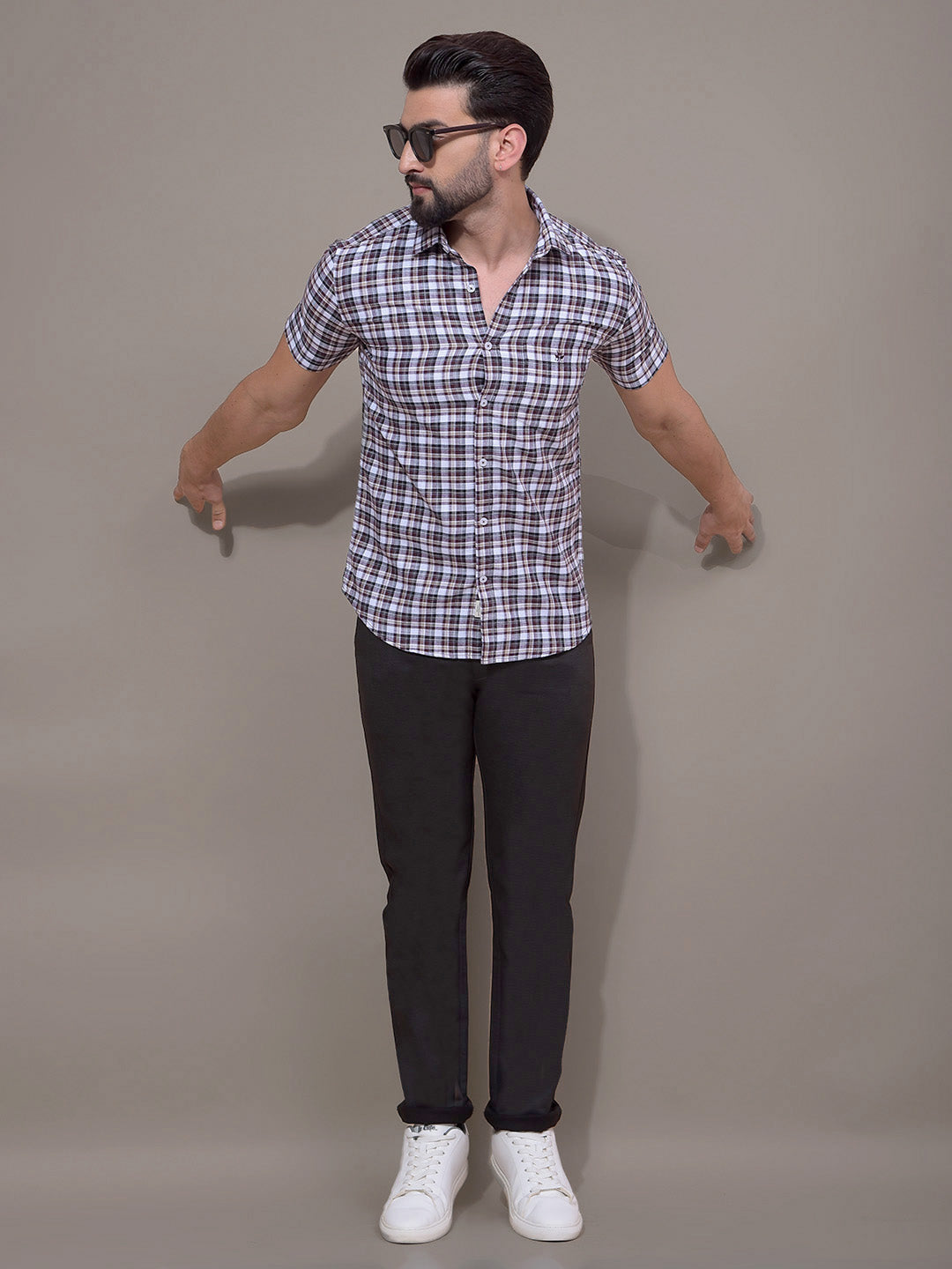 Brown Checked 100% Cotton Shirt-Men Shirts-Crimsoune Club