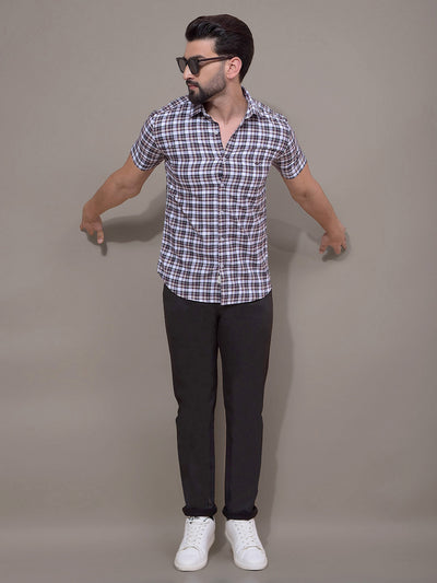 Brown Checked 100% Cotton Shirt-Men Shirts-Crimsoune Club