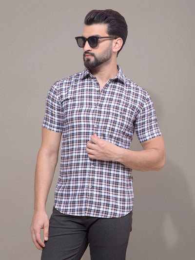 Brown Checked 100% Cotton Shirt-Men Shirts-Crimsoune Club