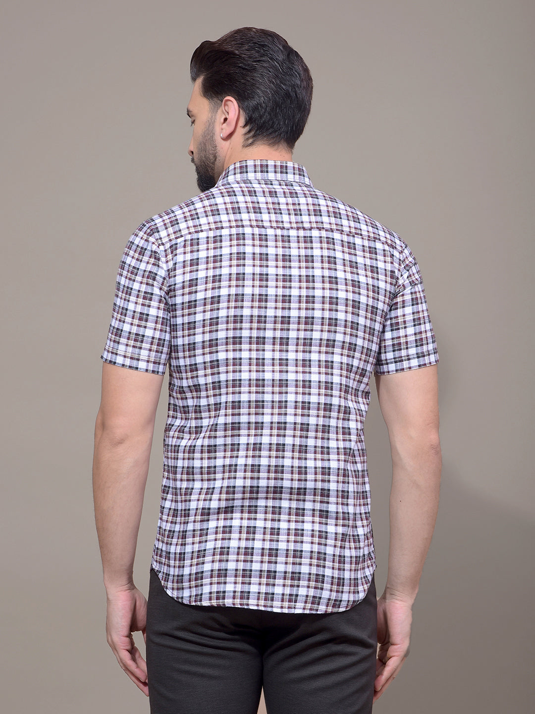 Brown Checked 100% Cotton Shirt-Men Shirts-Crimsoune Club