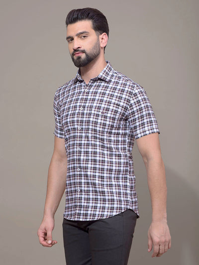 Brown Checked 100% Cotton Shirt-Men Shirts-Crimsoune Club