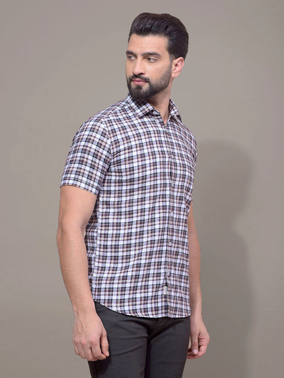 Brown Checked 100% Cotton Shirt-Men Shirts-Crimsoune Club