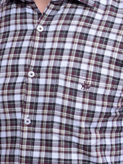 Brown Checked 100% Cotton Shirt-Men Shirts-Crimsoune Club
