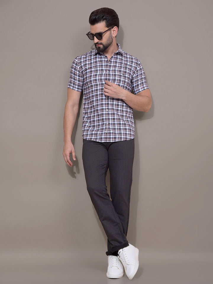 Brown Checked 100% Cotton Shirt-Men Shirts-Crimsoune Club