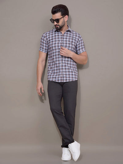 Brown Checked 100% Cotton Shirt-Men Shirts-Crimsoune Club