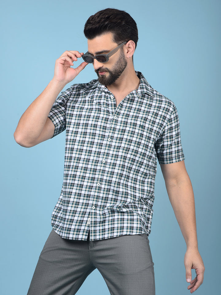 Green Checked 100% Cotton Shirt-Men Shirts-Crimsoune Club