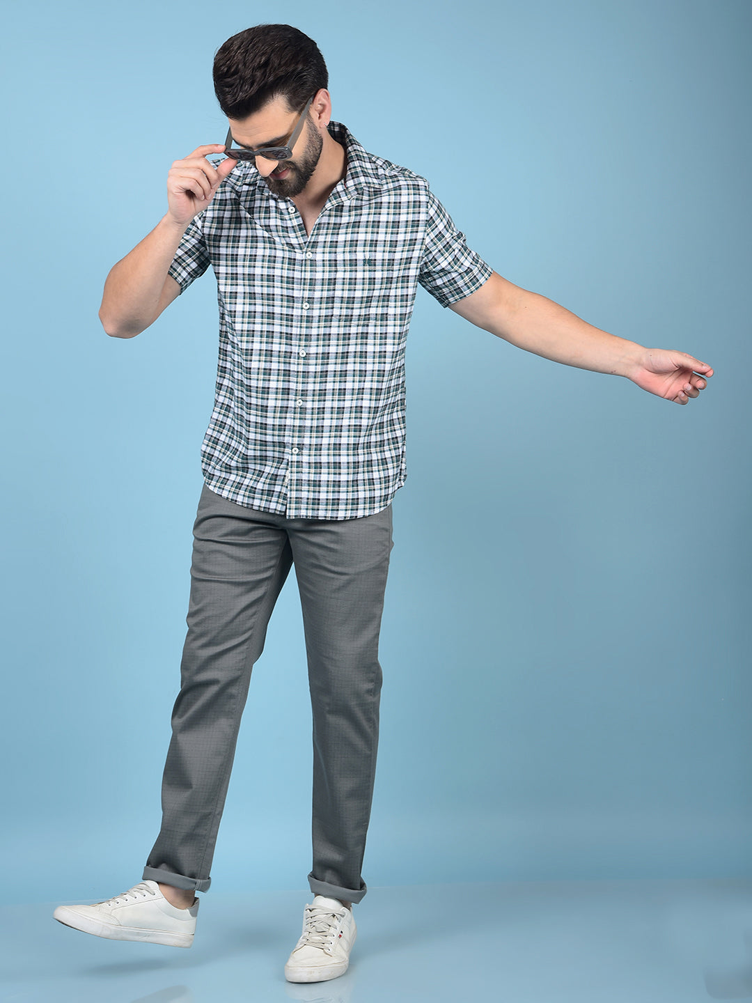 Green Checked 100% Cotton Shirt-Men Shirts-Crimsoune Club