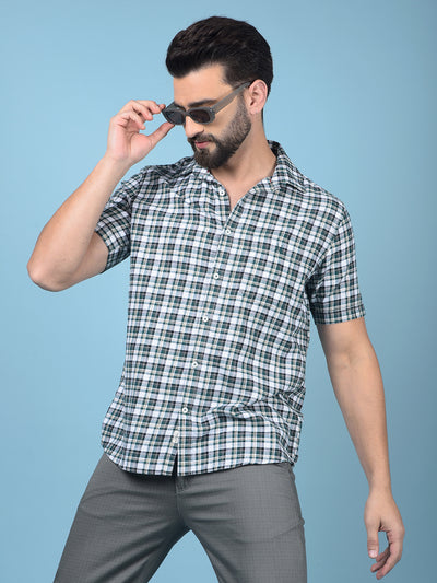 Green Checked 100% Cotton Shirt-Men Shirts-Crimsoune Club