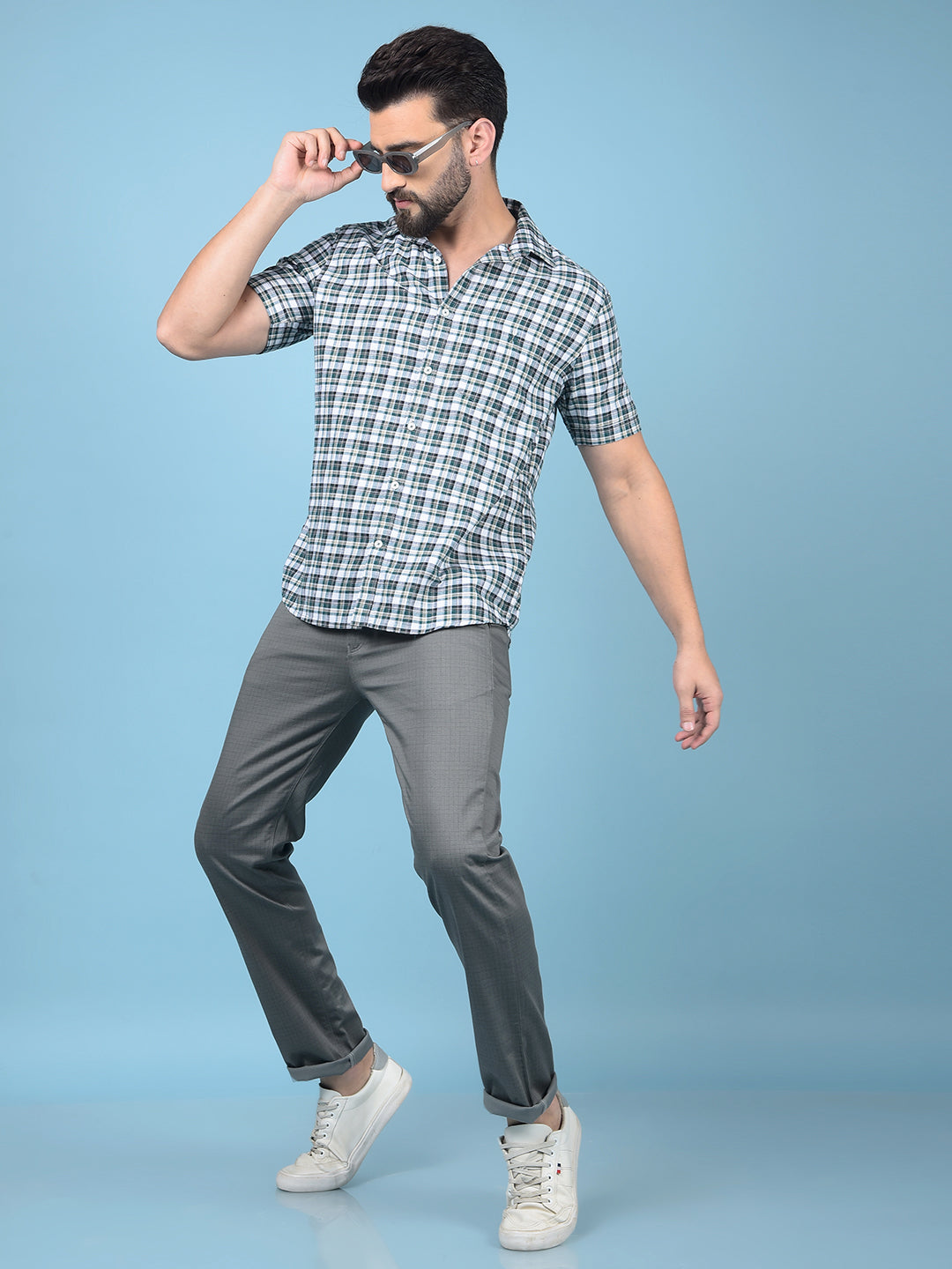 Green Checked 100% Cotton Shirt-Men Shirts-Crimsoune Club