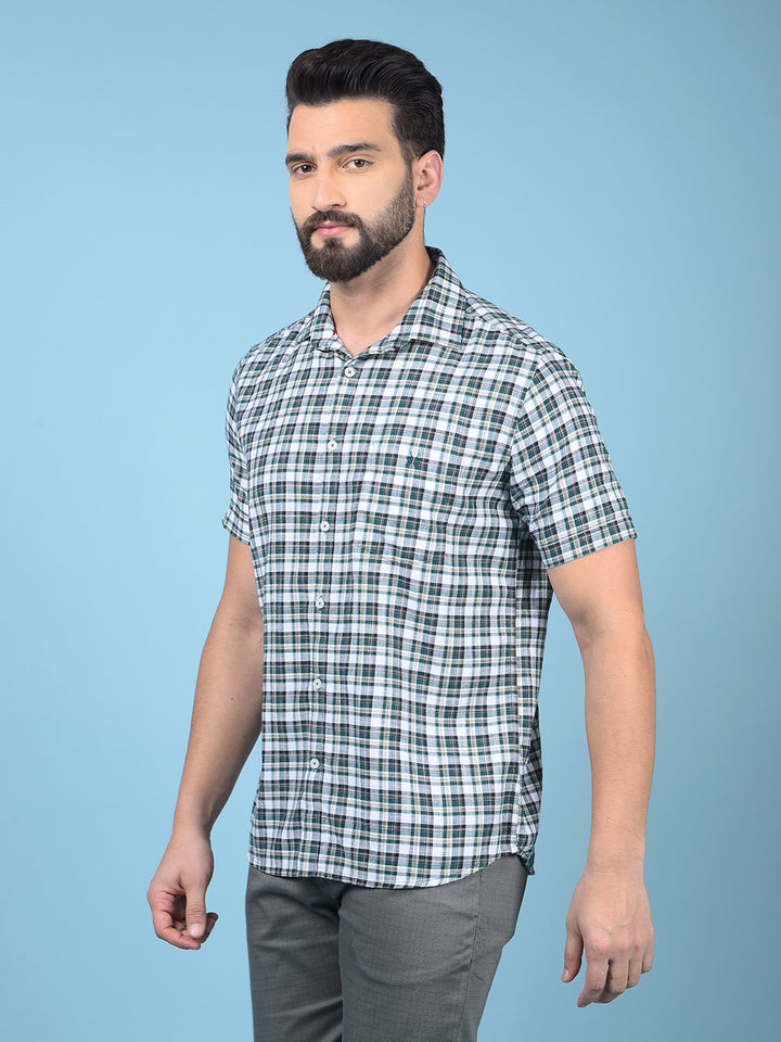 Green Checked 100% Cotton Shirt-Men Shirts-Crimsoune Club