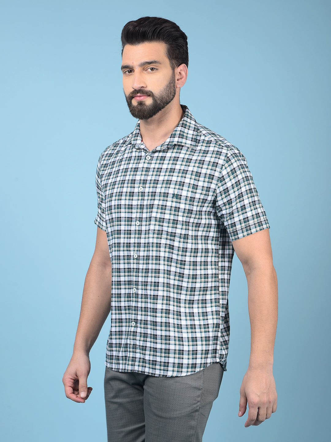 Green Checked 100% Cotton Shirt-Men Shirts-Crimsoune Club