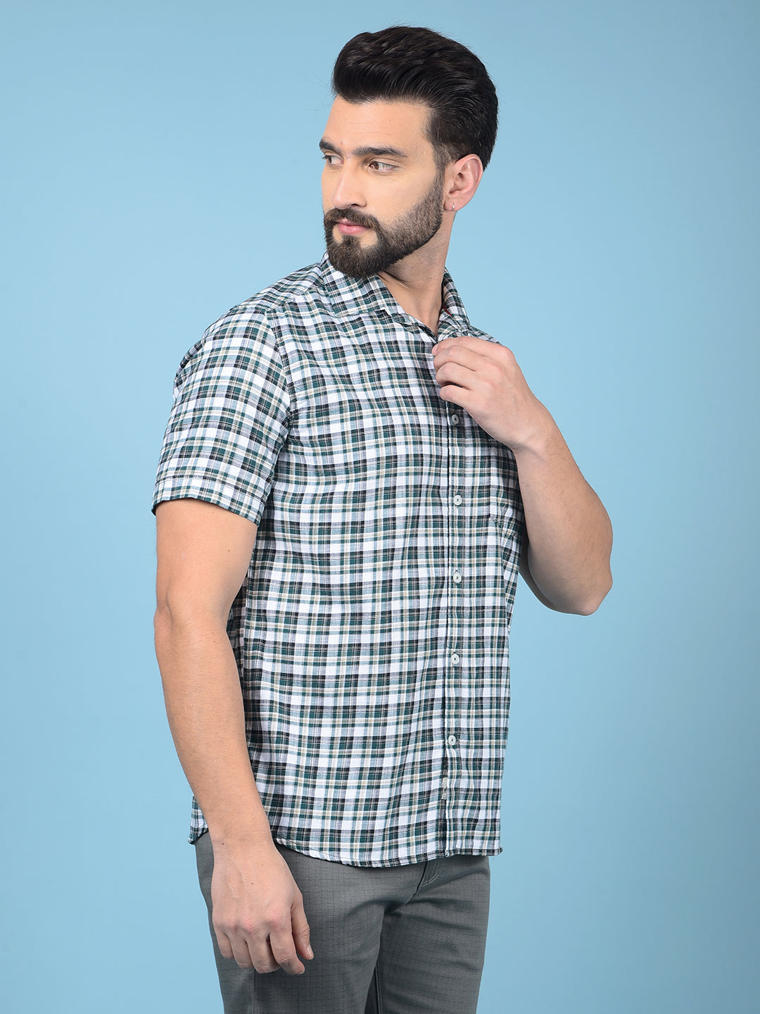 Green Checked 100% Cotton Shirt-Men Shirts-Crimsoune Club