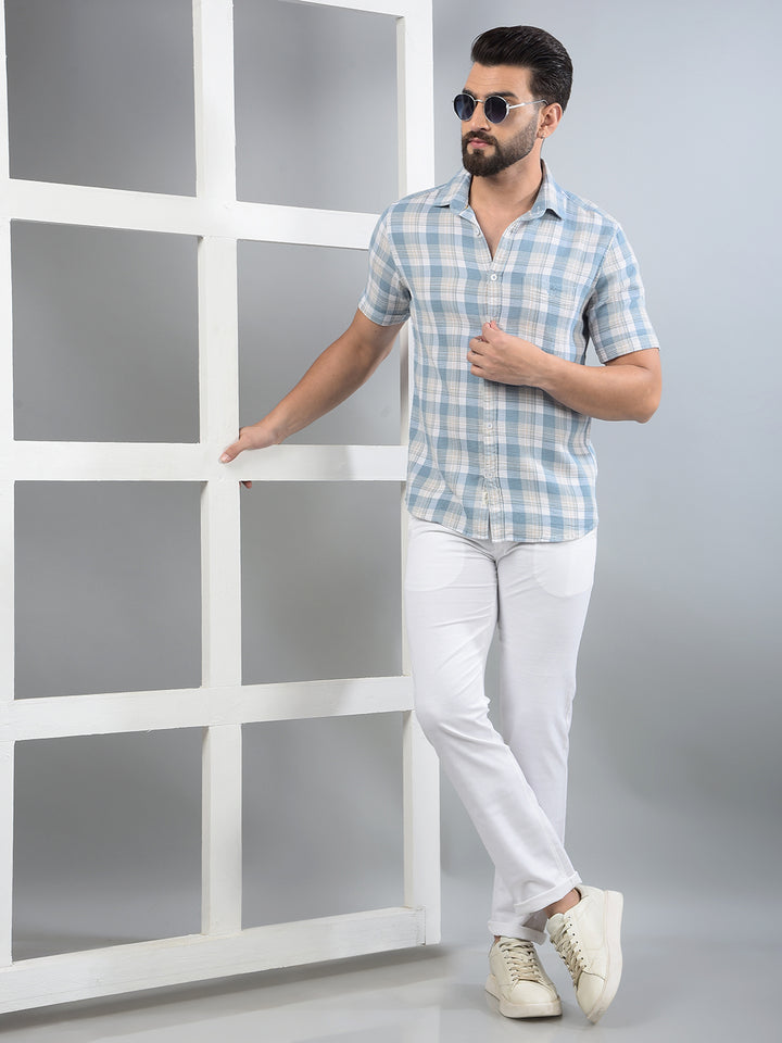 Blue Checked 100% Cotton Shirt-Men Shirts-Crimsoune Club