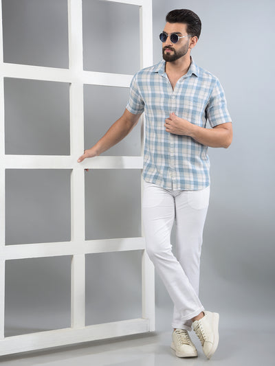 Blue Checked 100% Cotton Shirt-Men Shirts-Crimsoune Club