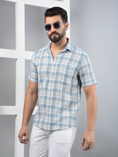 Blue Checked 100% Cotton Shirt-Men Shirts-Crimsoune Club