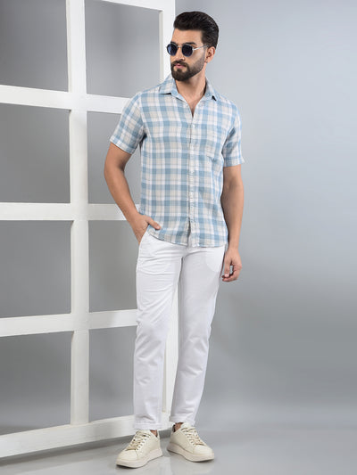 Blue Checked 100% Cotton Shirt-Men Shirts-Crimsoune Club