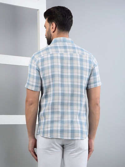 Blue Checked 100% Cotton Shirt-Men Shirts-Crimsoune Club