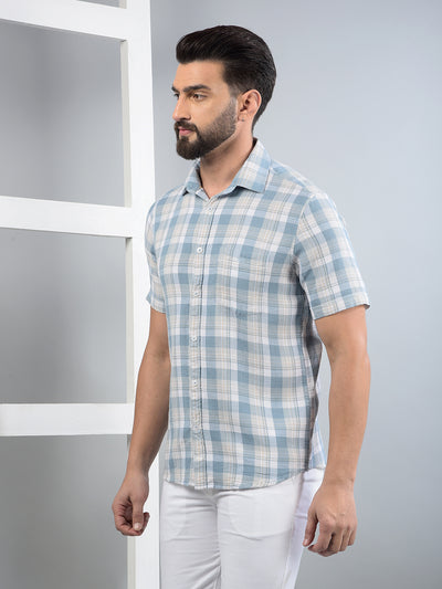 Blue Checked 100% Cotton Shirt-Men Shirts-Crimsoune Club