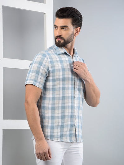 Blue Checked 100% Cotton Shirt-Men Shirts-Crimsoune Club