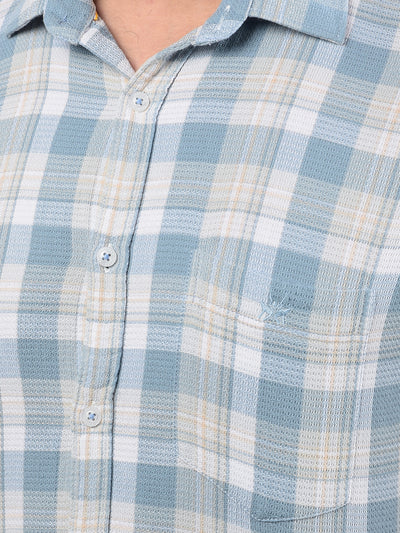 Blue Checked 100% Cotton Shirt-Men Shirts-Crimsoune Club