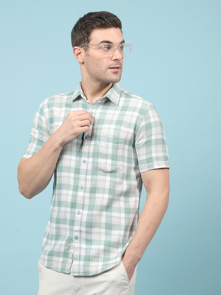 Green Checked 100% Cotton Shirt-Men Shirts-Crimsoune Club