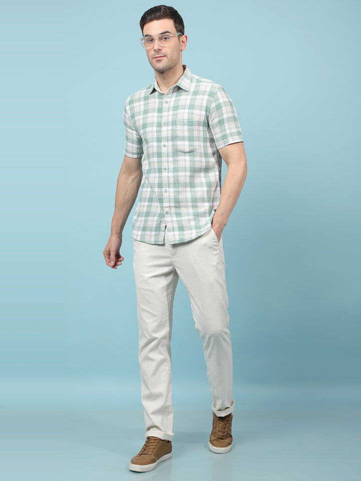 Green Checked 100% Cotton Shirt-Men Shirts-Crimsoune Club
