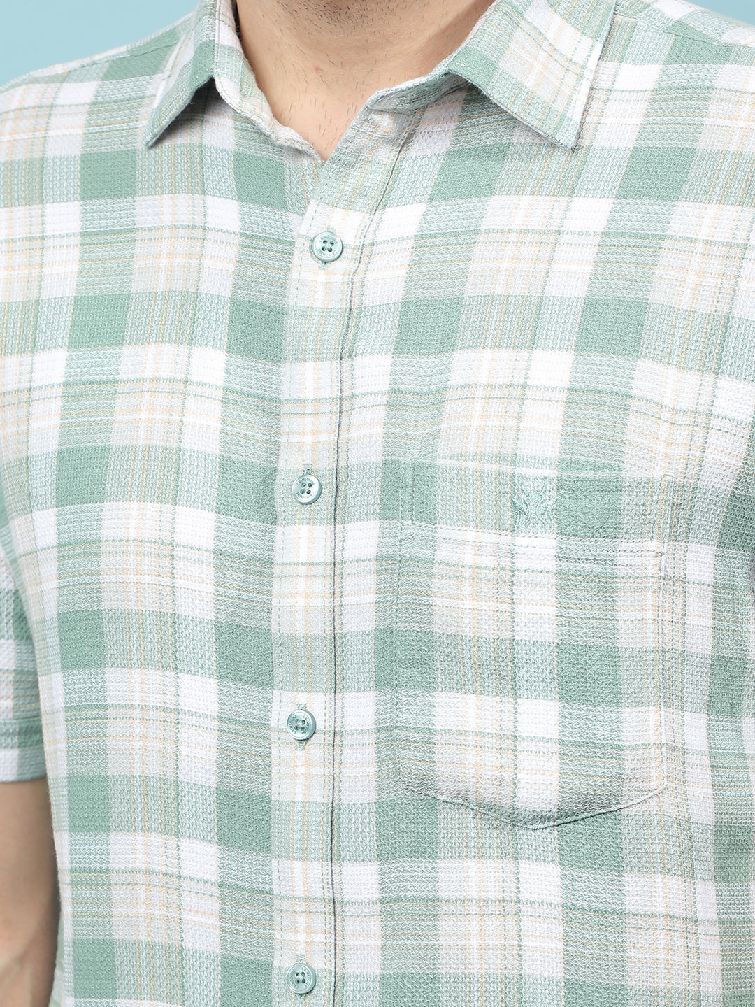 Green Checked 100% Cotton Shirt-Men Shirts-Crimsoune Club