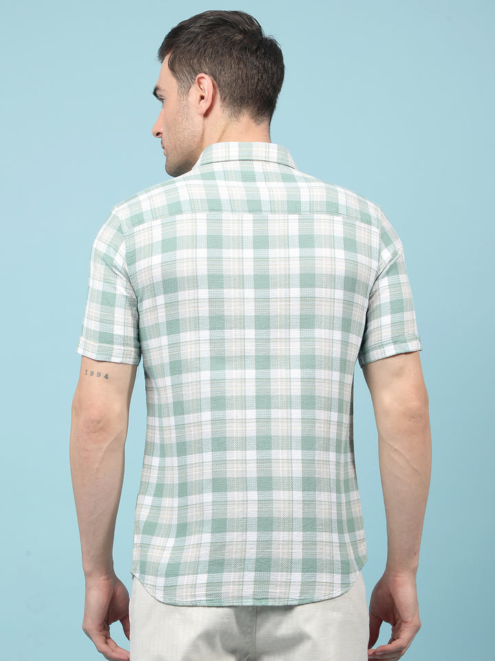 Green Checked 100% Cotton Shirt-Men Shirts-Crimsoune Club