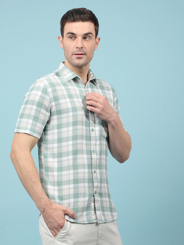 Green Checked 100% Cotton Shirt-Men Shirts-Crimsoune Club