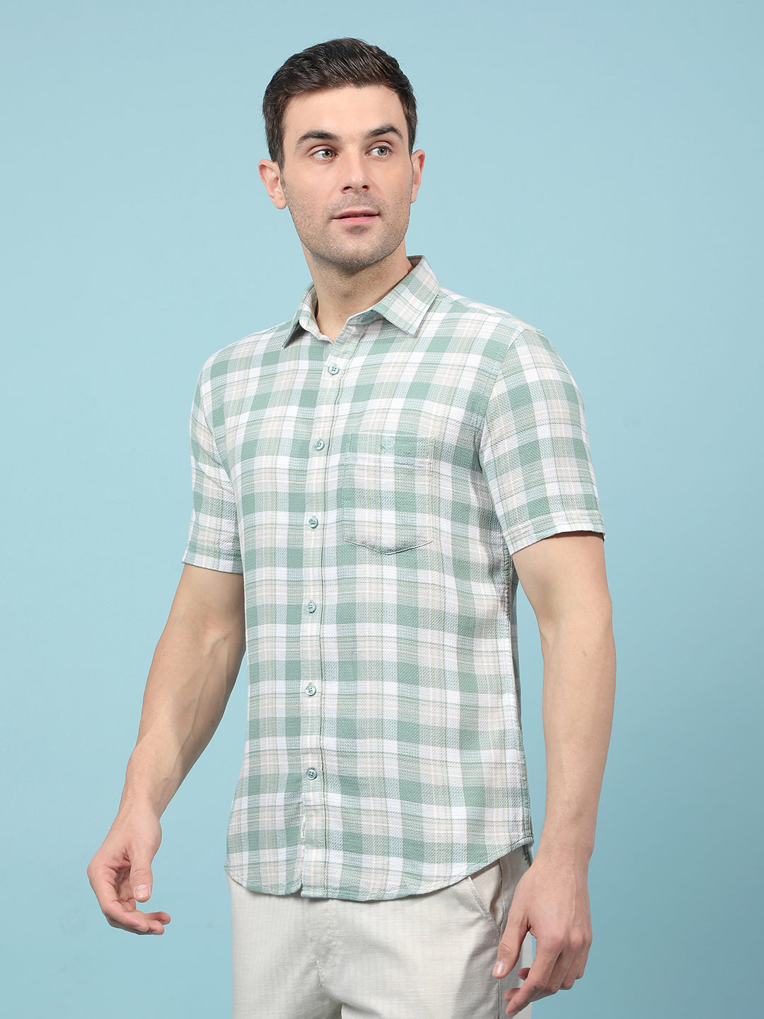 Green Checked 100% Cotton Shirt-Men Shirts-Crimsoune Club
