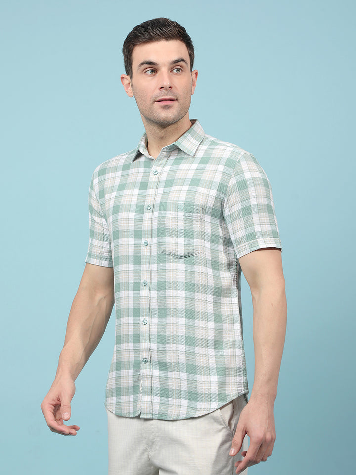 Green Checked 100% Cotton Shirt-Men Shirts-Crimsoune Club