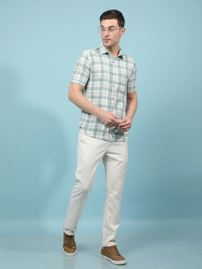 Green Checked 100% Cotton Shirt-Men Shirts-Crimsoune Club