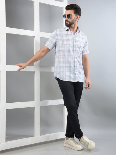 Blue Checked Linen Shirt-Men Shirts-Crimsoune Club