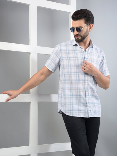 Blue Checked Linen Shirt-Men Shirts-Crimsoune Club