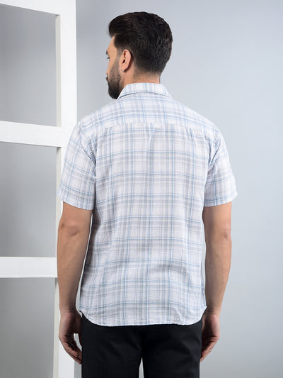 Blue Checked Linen Shirt-Men Shirts-Crimsoune Club