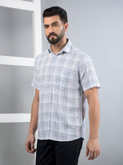 Blue Checked Linen Shirt-Men Shirts-Crimsoune Club