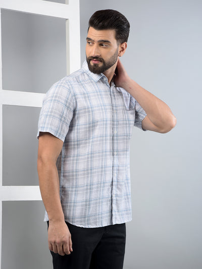 Blue Checked Linen Shirt-Men Shirts-Crimsoune Club