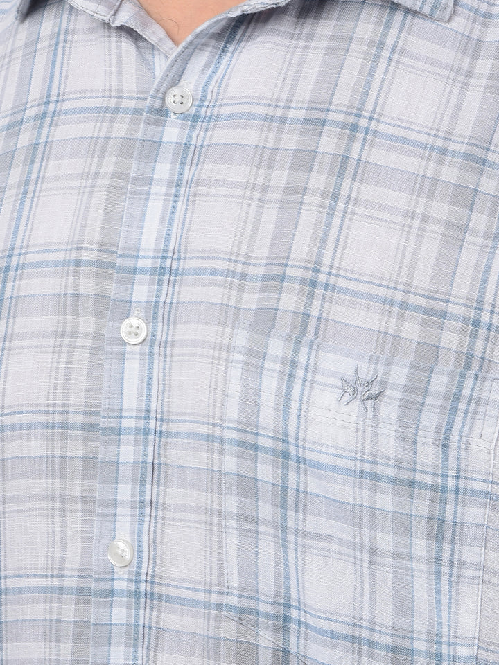 Blue Checked Linen Shirt-Men Shirts-Crimsoune Club