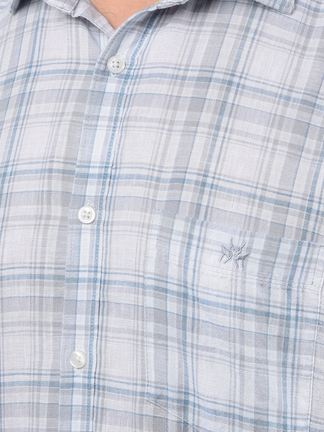 Blue Checked Linen Shirt-Men Shirts-Crimsoune Club