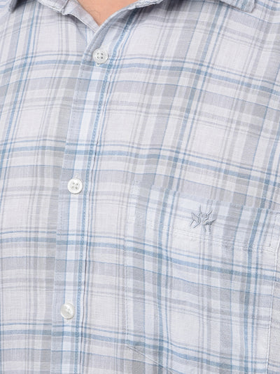 Blue Checked Linen Shirt-Men Shirts-Crimsoune Club