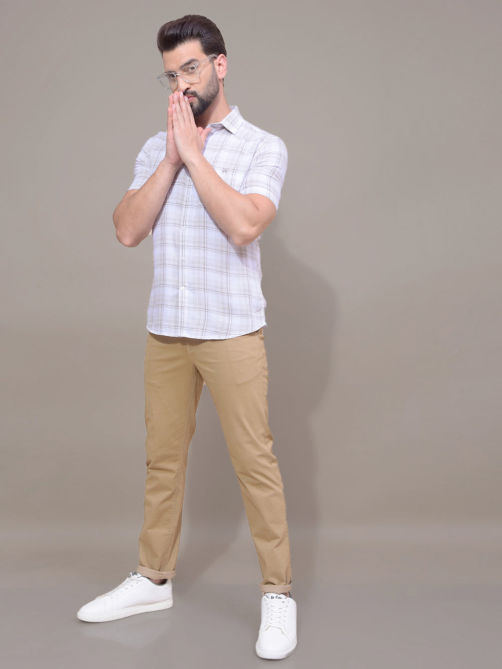 Olive Checked Linen Shirt-Men Shirts-Crimsoune Club