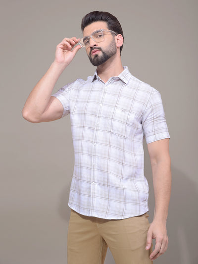 Olive Checked Linen Shirt-Men Shirts-Crimsoune Club