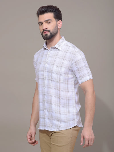 Olive Checked Linen Shirt-Men Shirts-Crimsoune Club