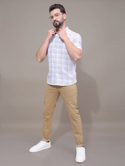 Olive Checked Linen Shirt-Men Shirts-Crimsoune Club