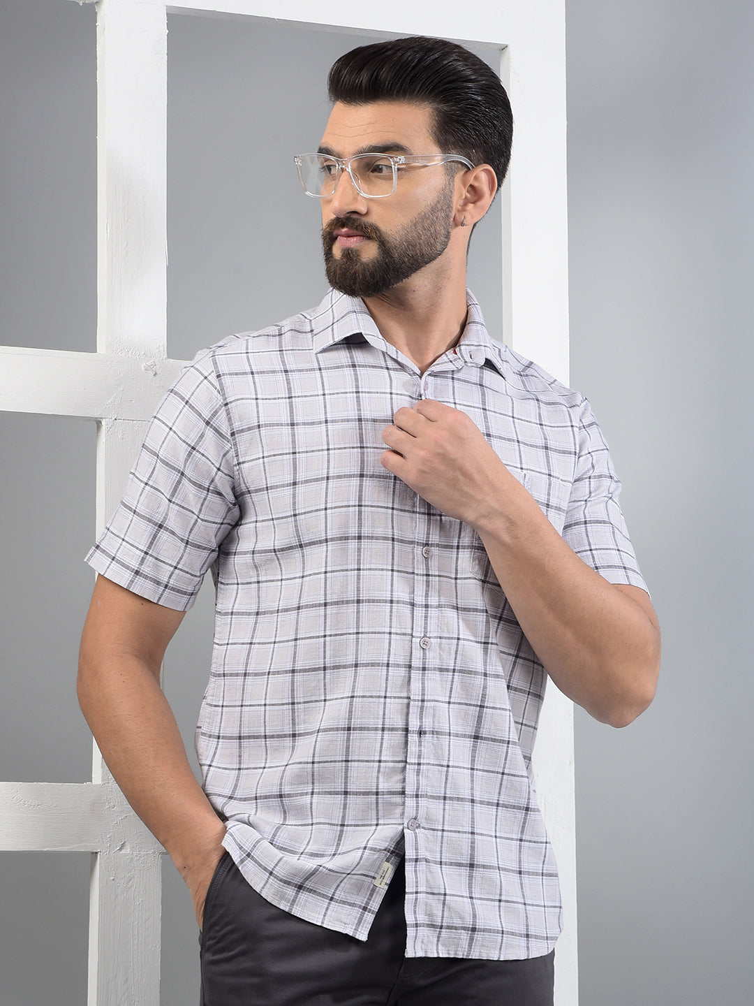 Purple Checked 100% Cotton Shirt-Men Shirts-Crimsoune Club