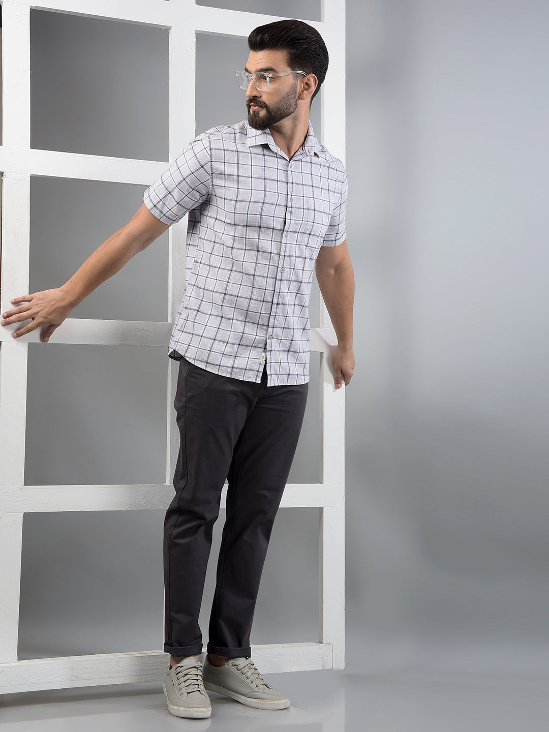 Purple Checked 100% Cotton Shirt-Men Shirts-Crimsoune Club