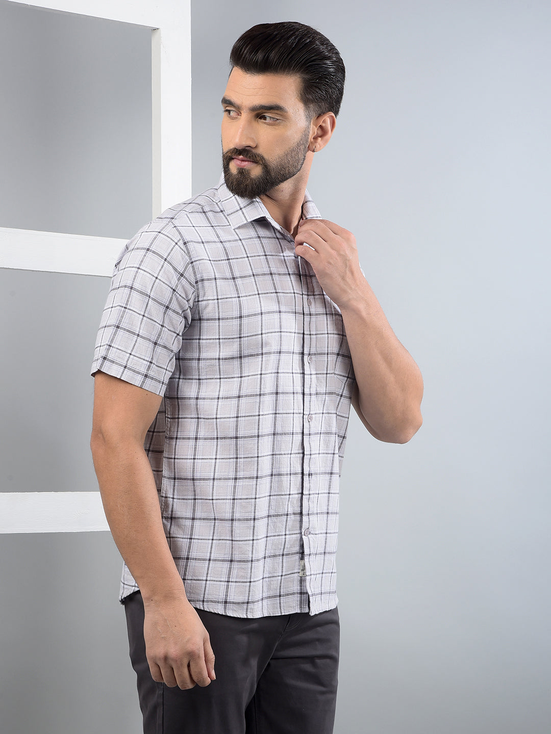 Purple Checked 100% Cotton Shirt-Men Shirts-Crimsoune Club