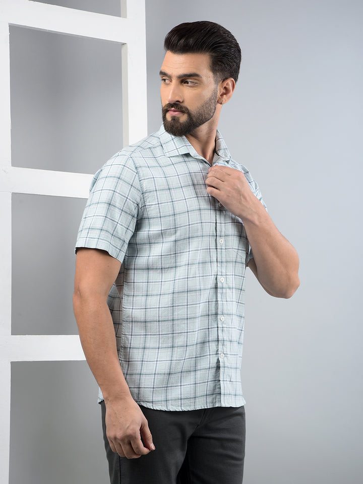 Green Checked 100% Cotton Shirt-Men Shirts-Crimsoune Club