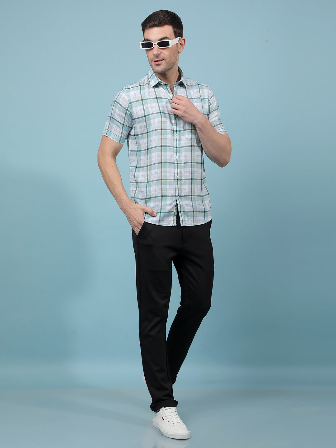 Green Checked Linen Shirt-Men Shirts-Crimsoune Club